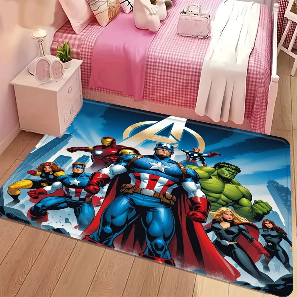 Tappeto Avengers gruppo di eroi - Logo A dorato e città