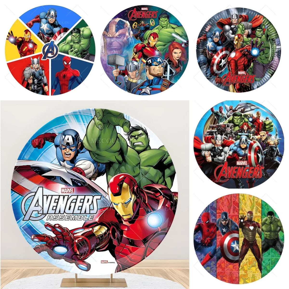 Fondale rotondo Avengers - Decorazione per compleanno con gruppo di eroi
