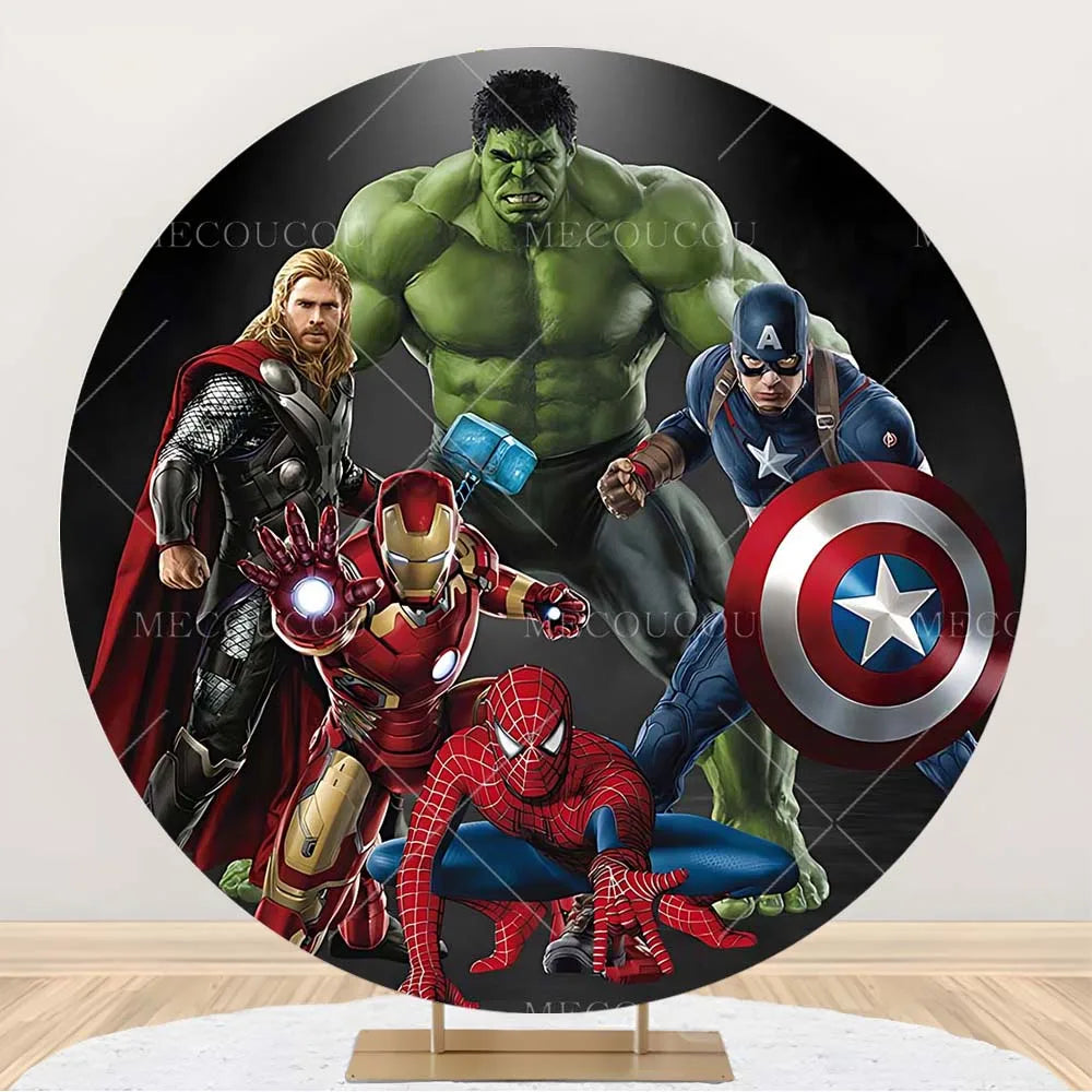 Fondale rotondo Avengers - Decorazione per compleanno con gruppo di eroi