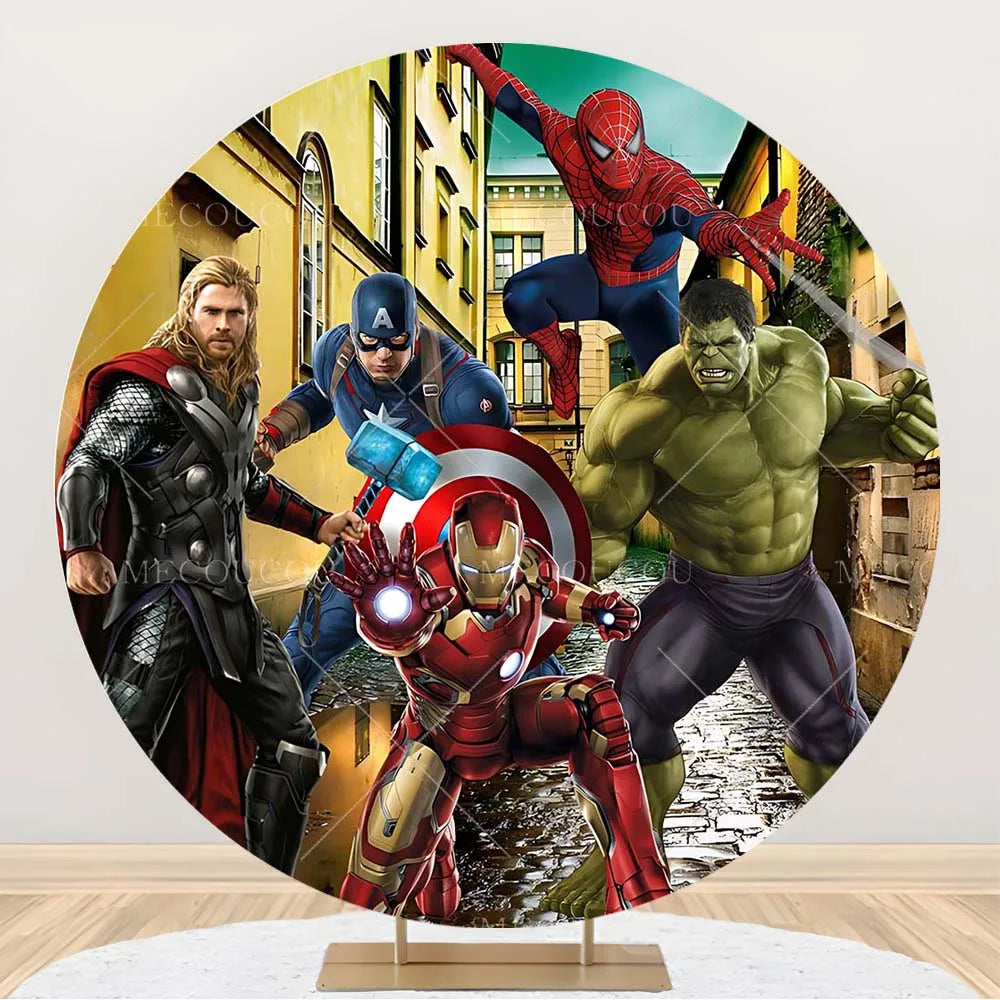 Fondale rotondo Avengers - Decorazione per compleanno con gruppo di eroi