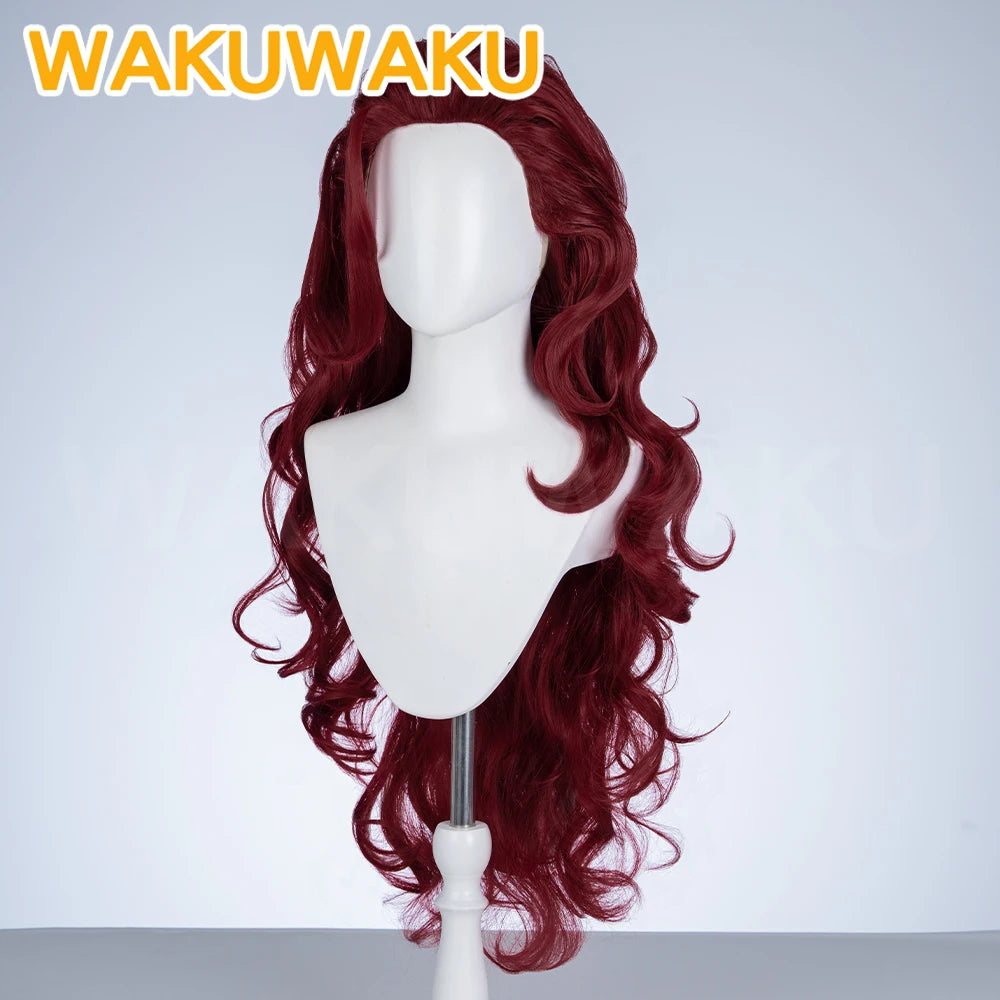 Parrucca Scarlet Witch, capelli ricci rosso bordeaux con diadema