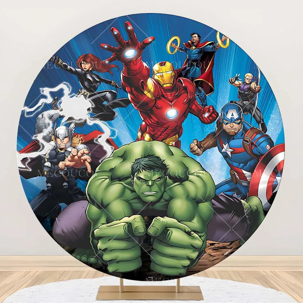 Fondale rotondo Avengers - Decorazione per compleanno con gruppo di eroi