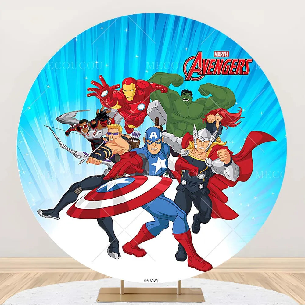 Fondale rotondo Avengers - Decorazione per compleanno con gruppo di eroi