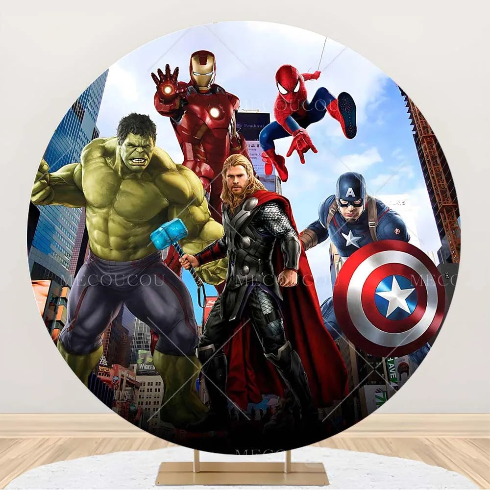 Fondale rotondo Avengers - Decorazione per compleanno con gruppo di eroi