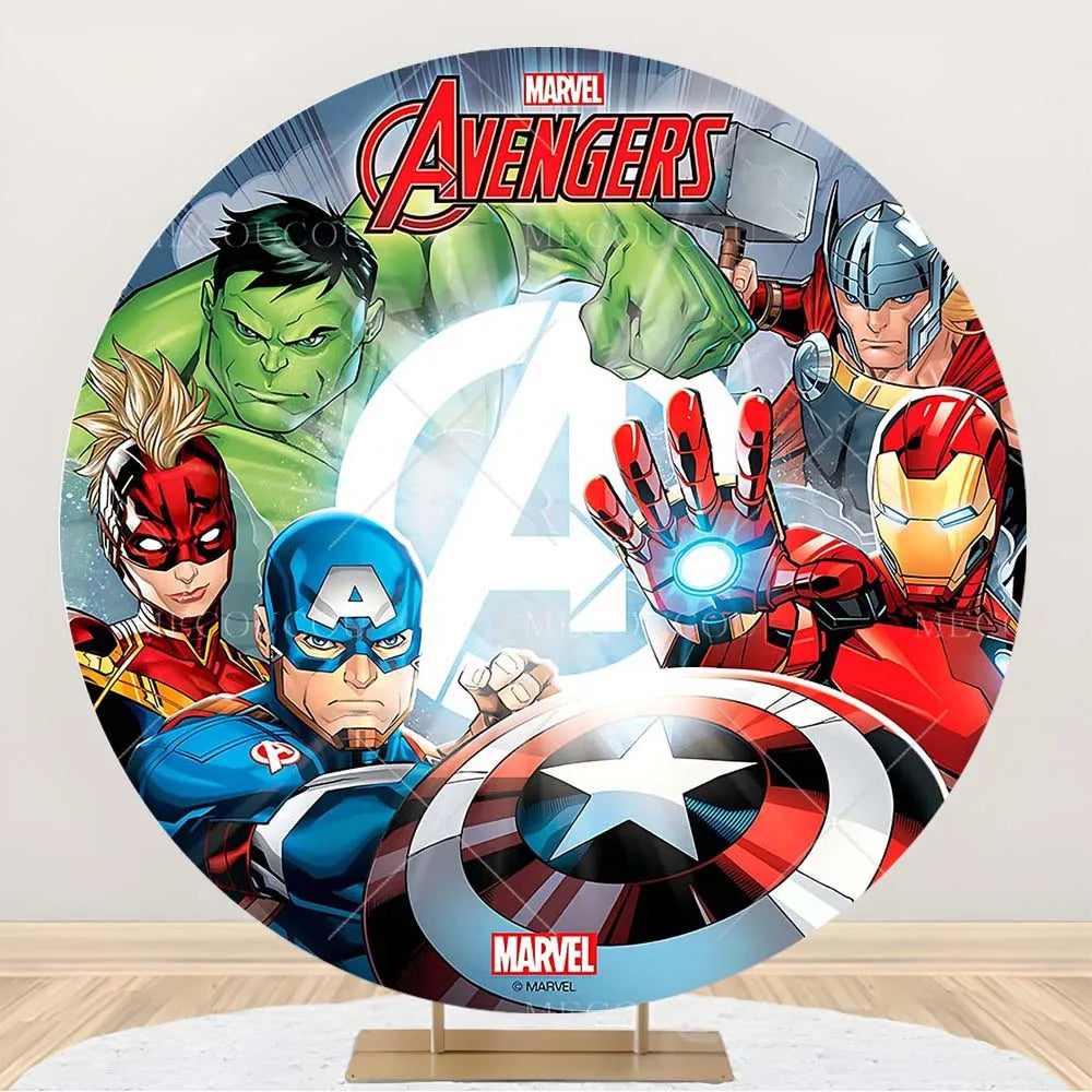 Fondale rotondo Avengers - Decorazione per compleanno con gruppo di eroi