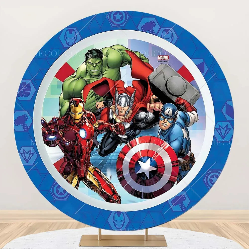 Fondale rotondo Avengers - Decorazione per compleanno con gruppo di eroi