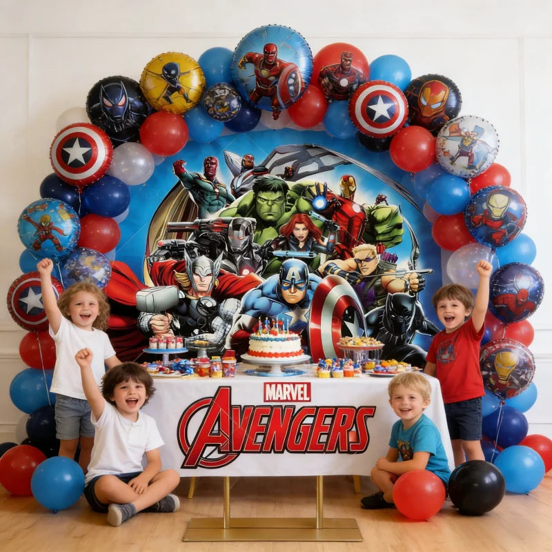 Fondale rotondo Avengers - Decorazione per compleanno con gruppo di eroi