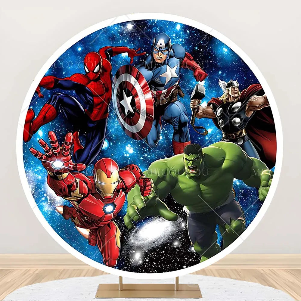 Fondale rotondo Avengers - Decorazione per compleanno con gruppo di eroi