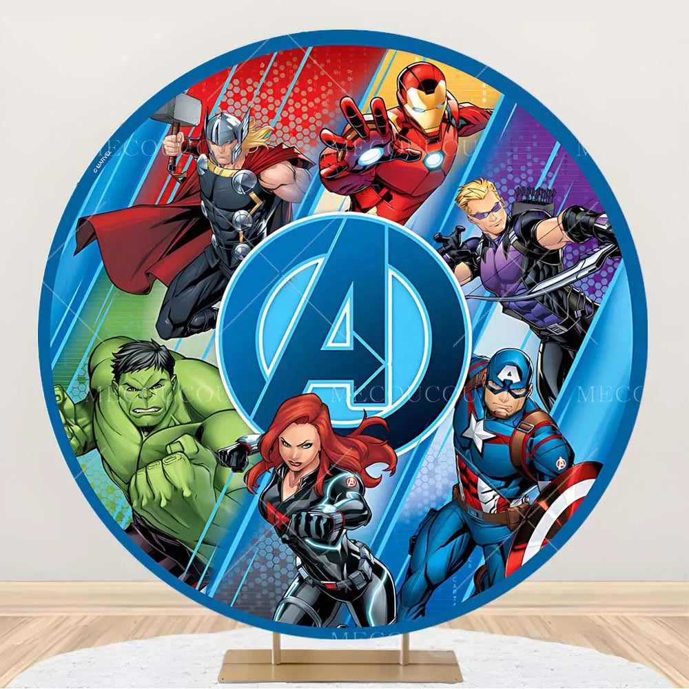 Fondale rotondo Avengers - Decorazione per compleanno con gruppo di eroi