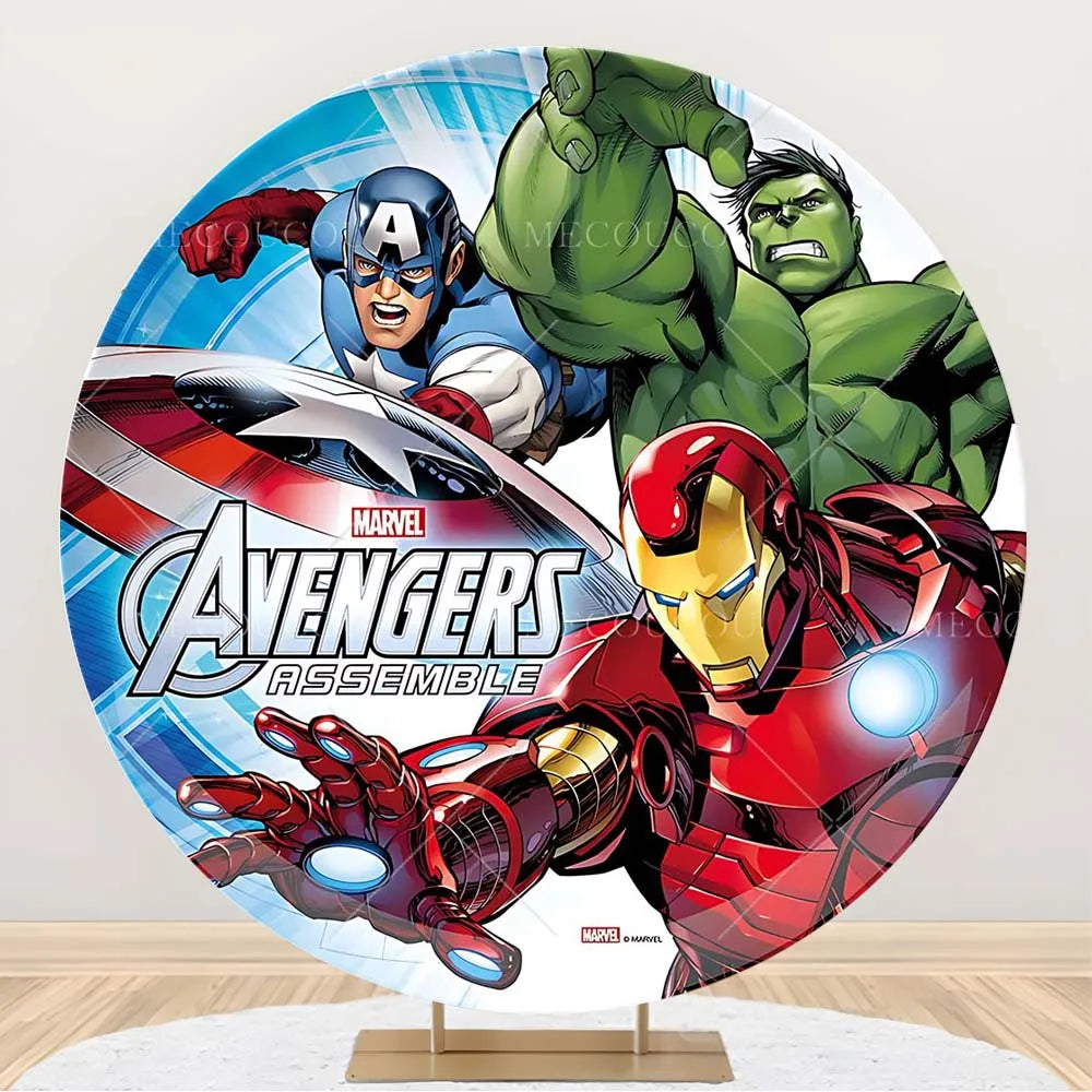 Fondale rotondo Avengers - Decorazione per compleanno con gruppo di eroi