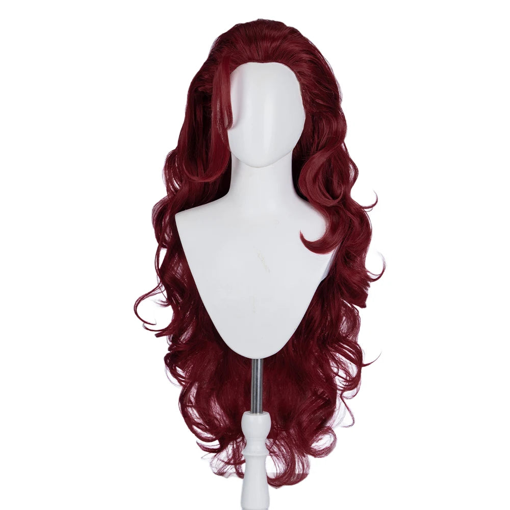 Parrucca Scarlet Witch, capelli ricci rosso bordeaux con diadema