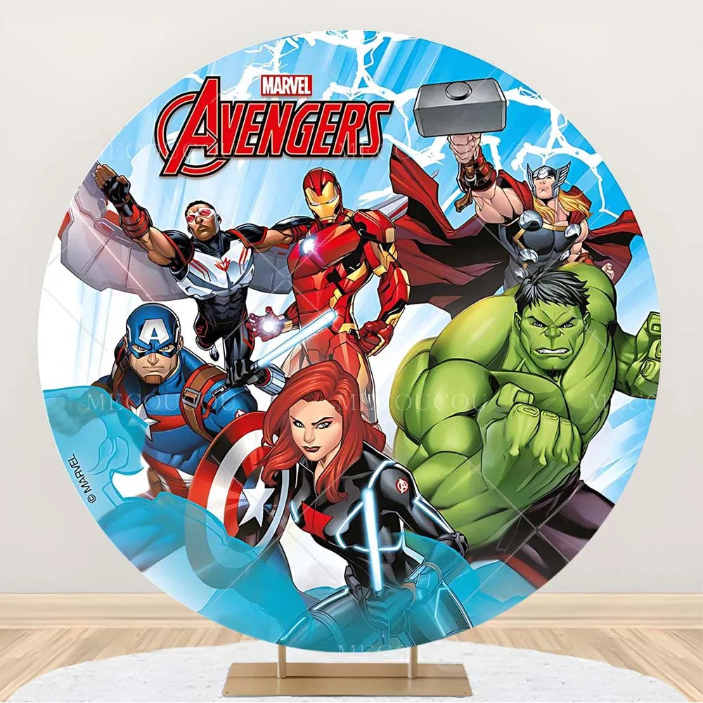Fondale rotondo Avengers - Decorazione per compleanno con gruppo di eroi
