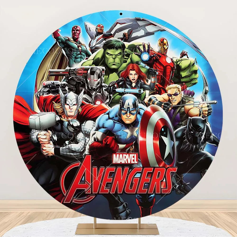 Fondale rotondo Avengers - Decorazione per compleanno con gruppo di eroi