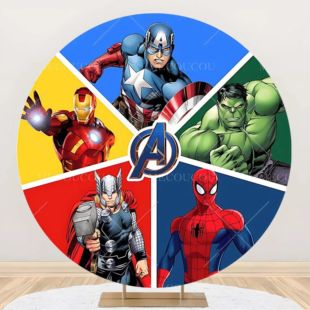 Fondale rotondo Avengers - Decorazione per compleanno con gruppo di eroi