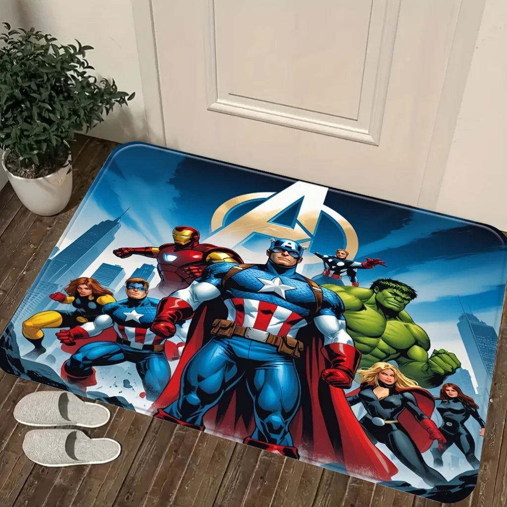 Tappeto Avengers gruppo di eroi - Logo A dorato e città