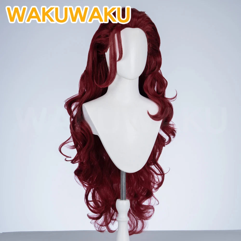 Parrucca Scarlet Witch, capelli ricci rosso bordeaux con diadema