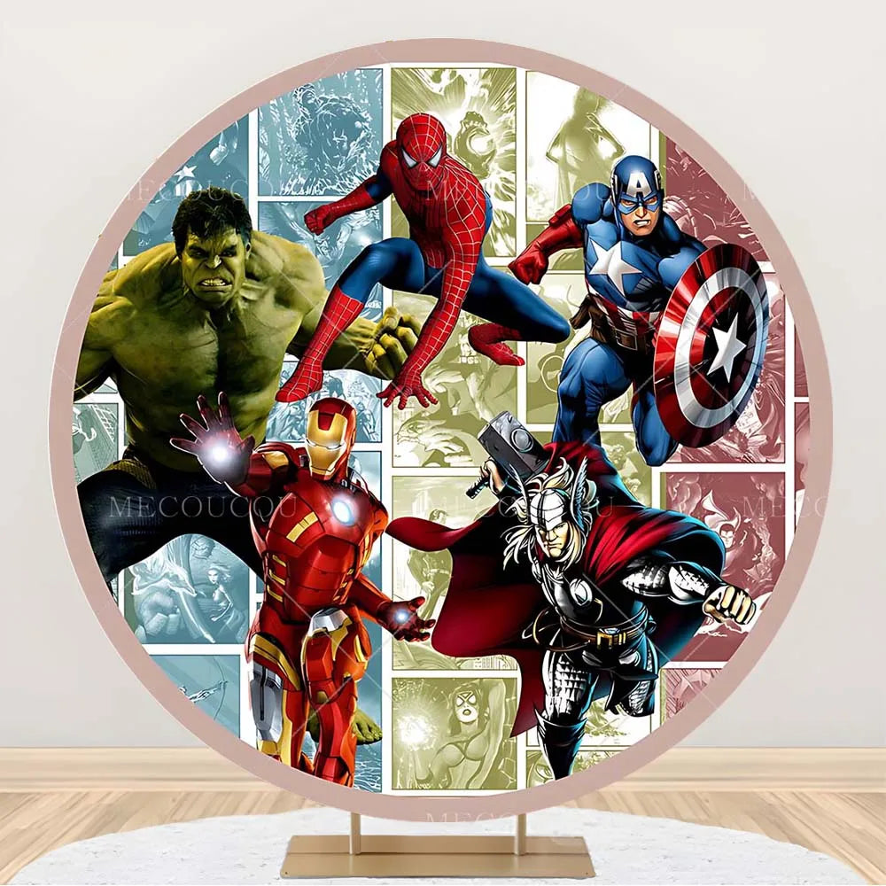 Fondale rotondo Avengers - Decorazione per compleanno con gruppo di eroi