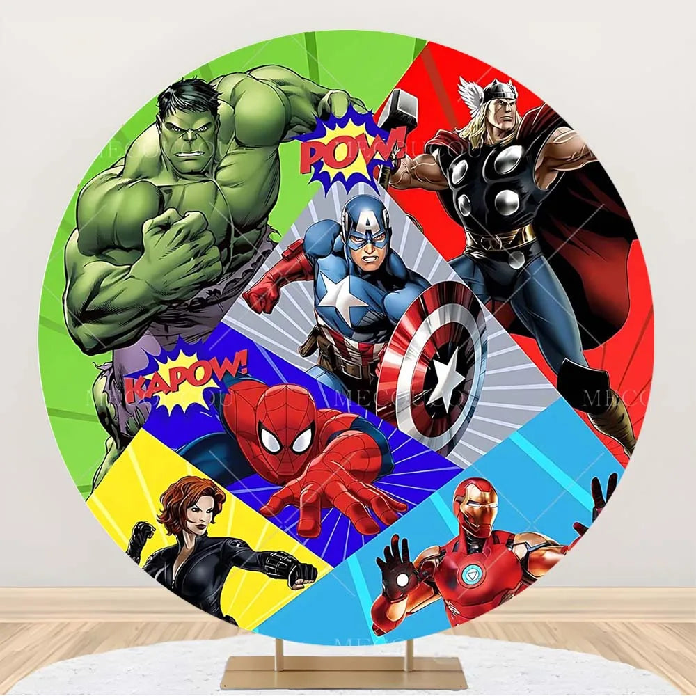 Fondale rotondo Avengers - Decorazione per compleanno con gruppo di eroi