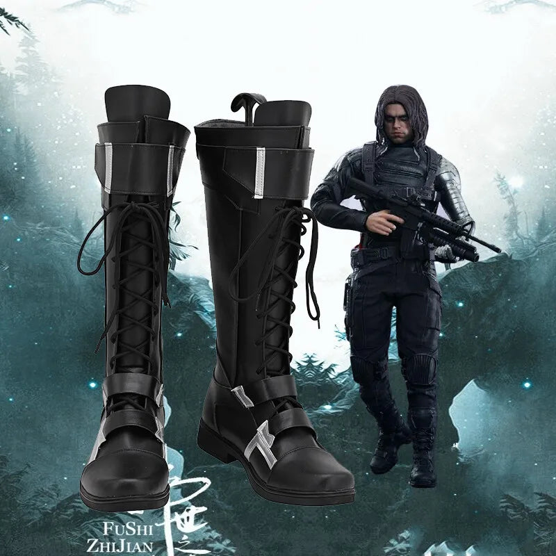 Bottes Winter Soldier - Cuir Noir et Argenté (Homme)