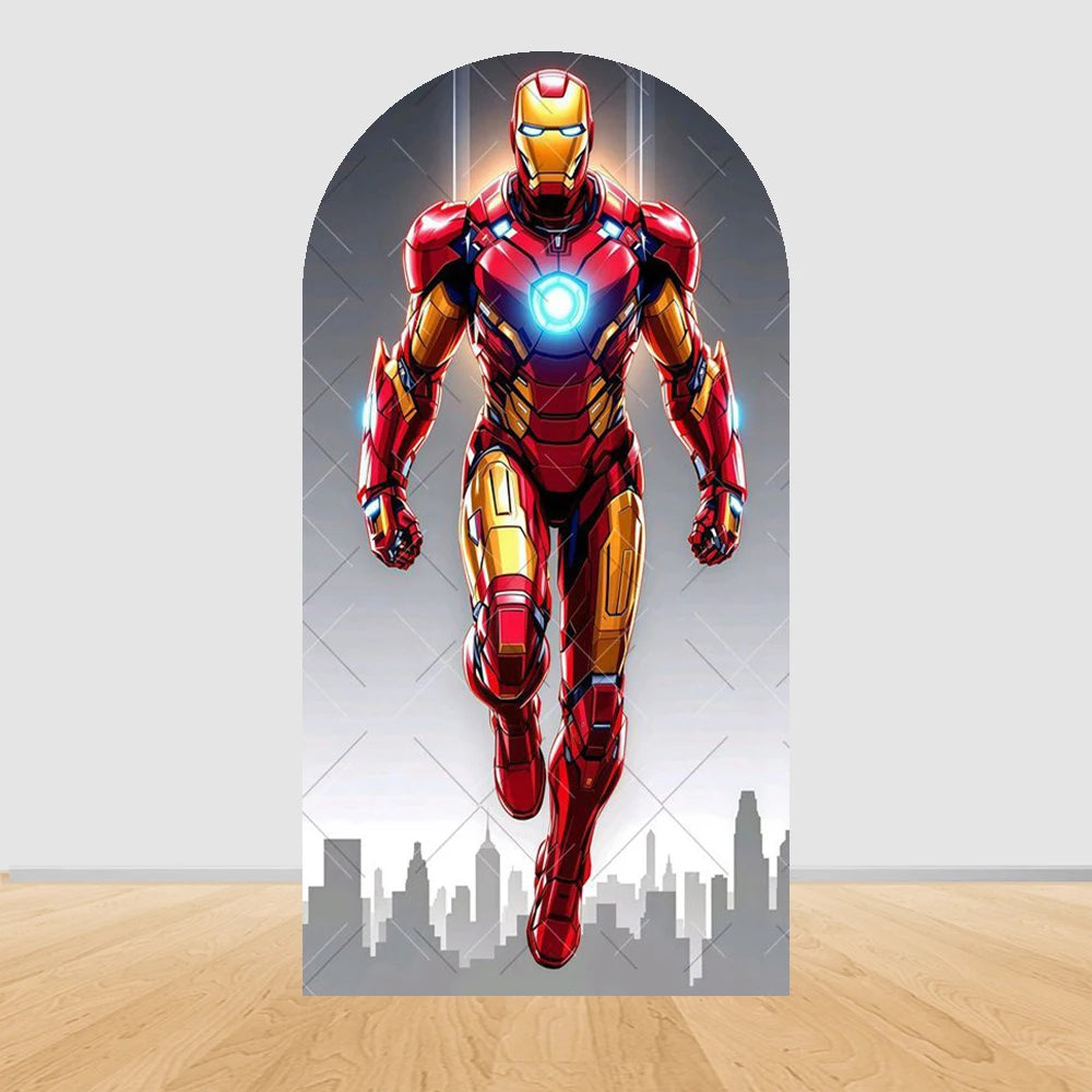 Fondale per arco da festa Avengers Iron Man - Volo con silhouette della città