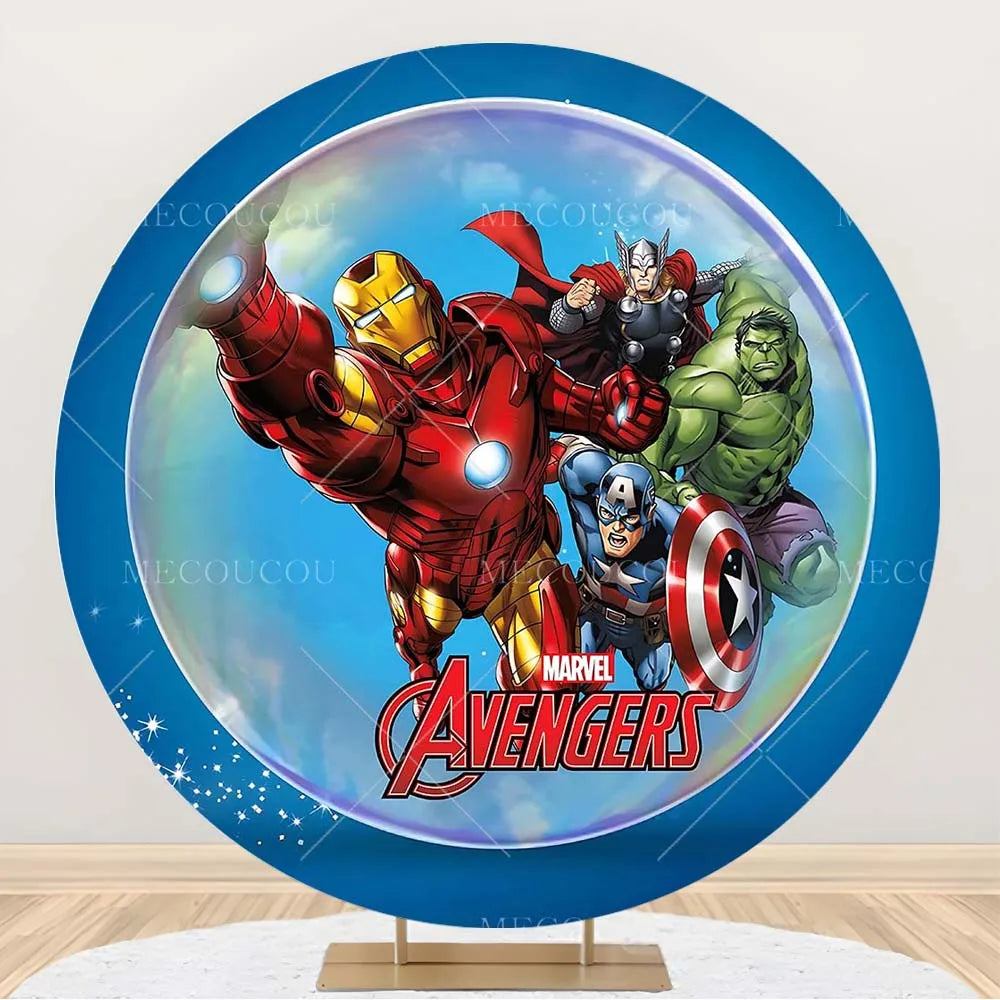 Fondale rotondo Avengers - Decorazione per compleanno con gruppo di eroi