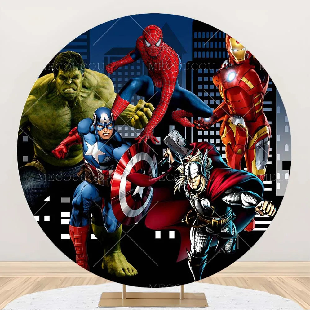 Fondale rotondo Avengers - Decorazione per compleanno con gruppo di eroi