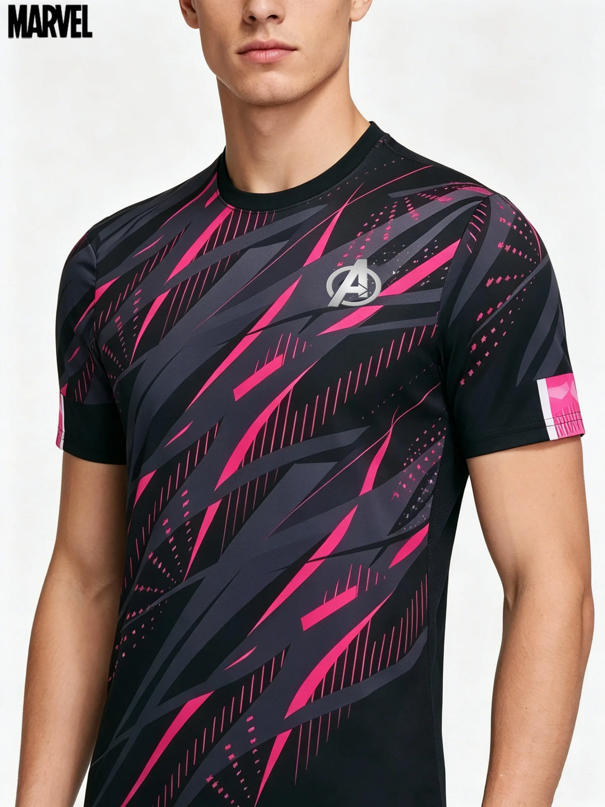 Maglia sportiva Avengers da uomo - Asciugatura rapida, rosa e nera