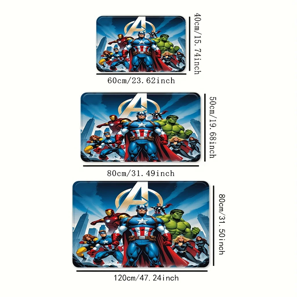 Tappeto Avengers gruppo di eroi - Logo A dorato e città