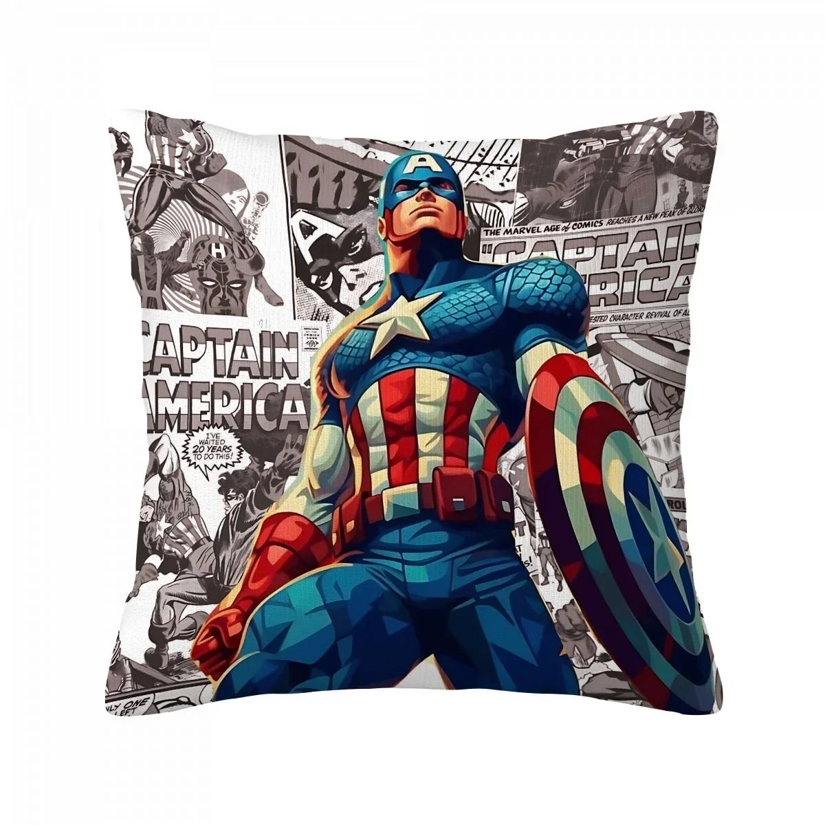 Fodera per cuscino Captain America - Posa fiera su sfondo di giornale