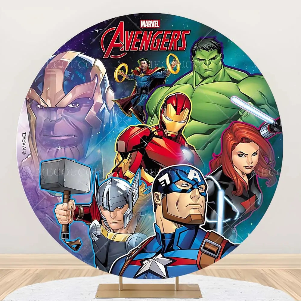 Fondale rotondo Avengers - Decorazione per compleanno con gruppo di eroi