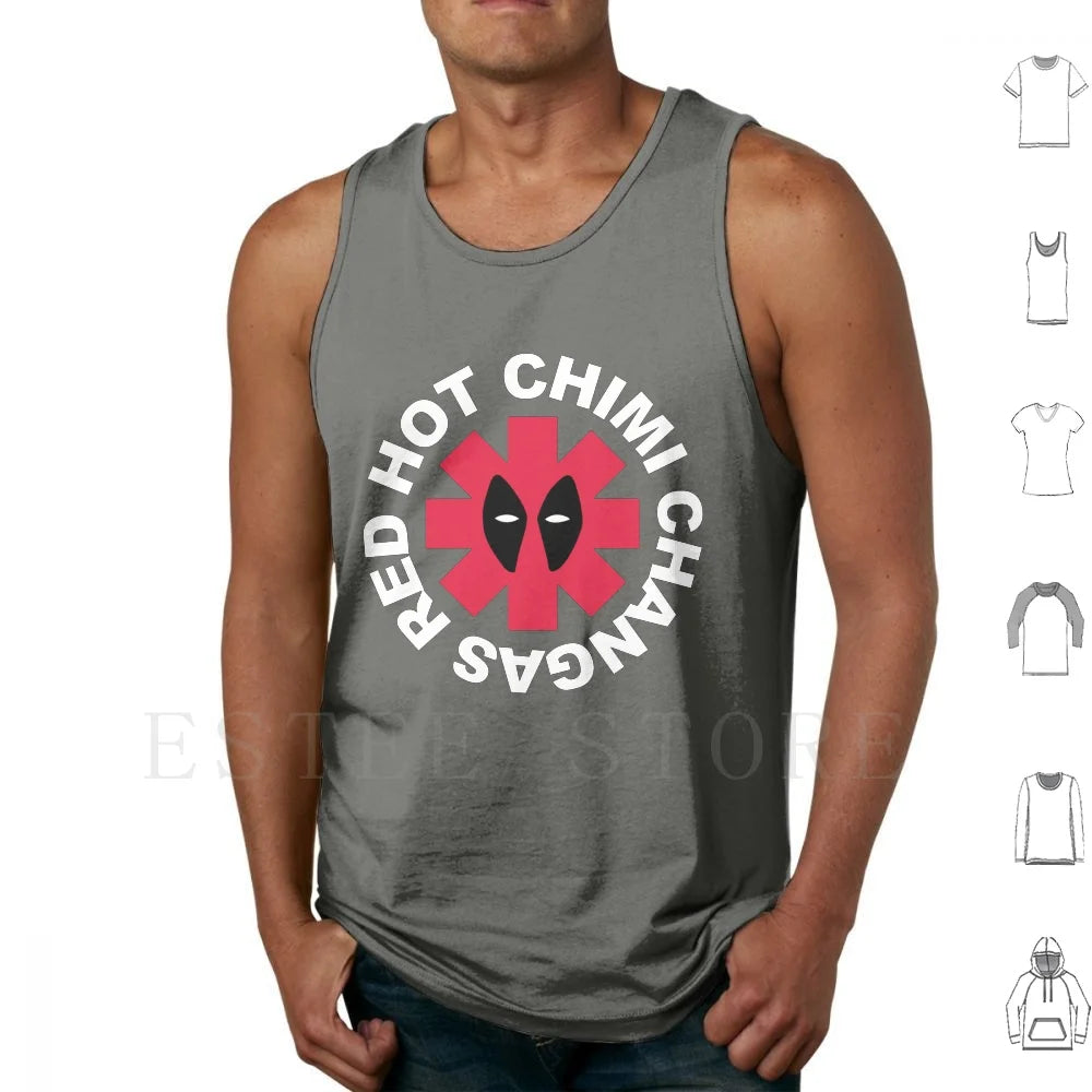 Camiseta sin mangas Parodia Deadpool Red Hot Chimi Changas - Gris
