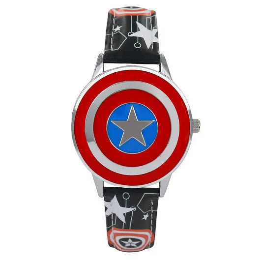 Montre Enfant Avengers Captain America - Bracelet Noir Étoilé