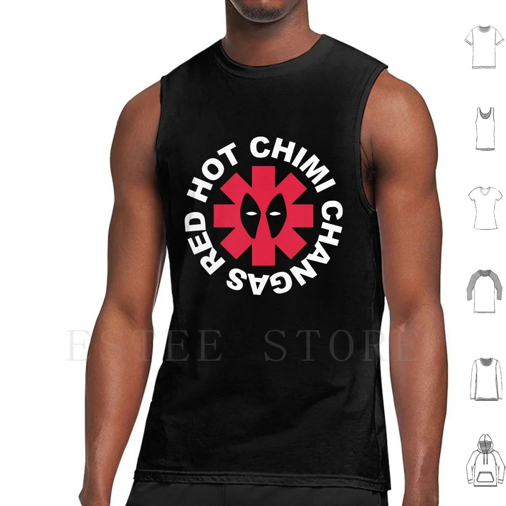 Camiseta sin mangas Parodia Deadpool Red Hot Chimi Changas - Gris
