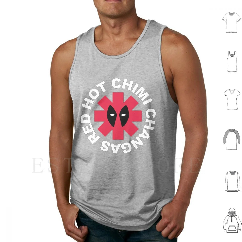 Camiseta sin mangas Parodia Deadpool Red Hot Chimi Changas - Gris