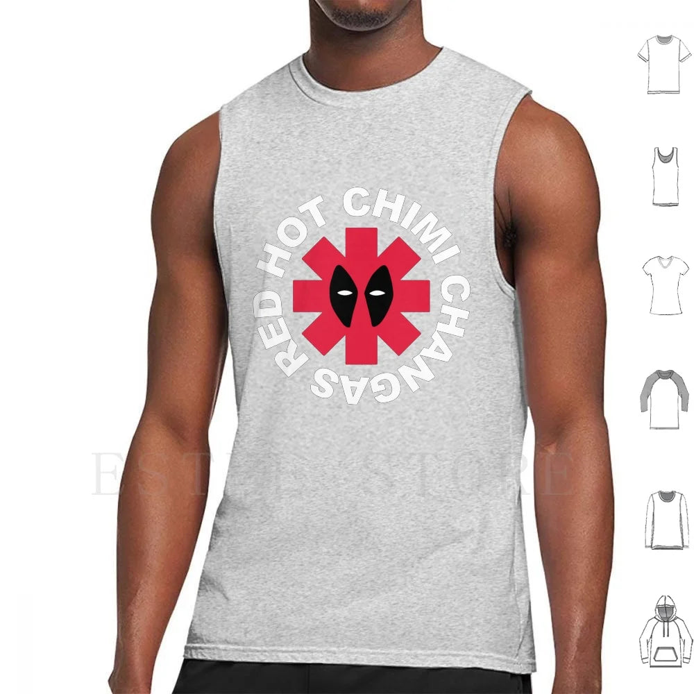 Camiseta sin mangas Parodia Deadpool Red Hot Chimi Changas - Gris