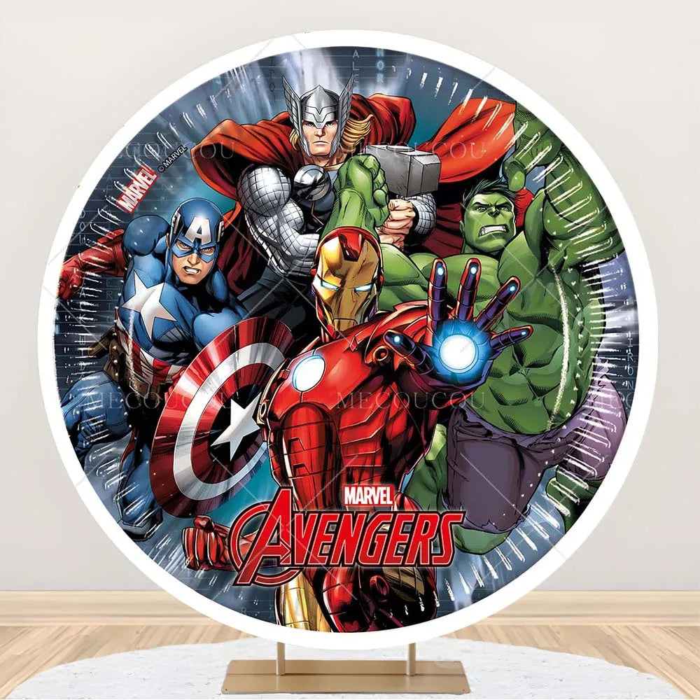 Toile de Fond Ronde Avengers - Décor Anniversaire Groupe Héros