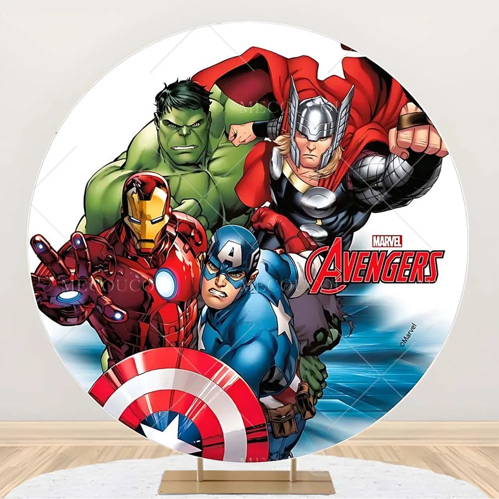 Toile de Fond Ronde Avengers - Décor Anniversaire Groupe Héros
