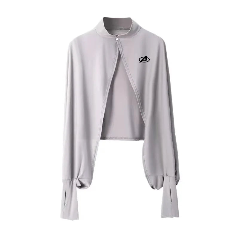 Mantella Avengers da donna anti-UV - Maniche lunghe, grigio chiaro, con logo ricamato