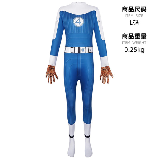Déguisement Fantastic Four Ben Grimm - Combinaison Bleue avec Gants Effet Rocheux