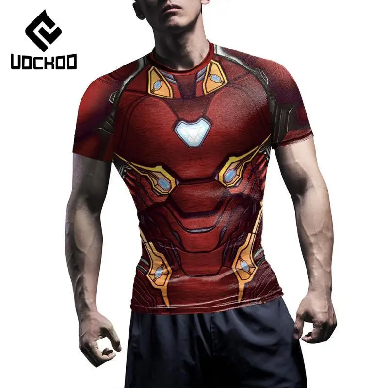 T-Shirt Compression Iron Man - Manches Courtes Armure Rouge