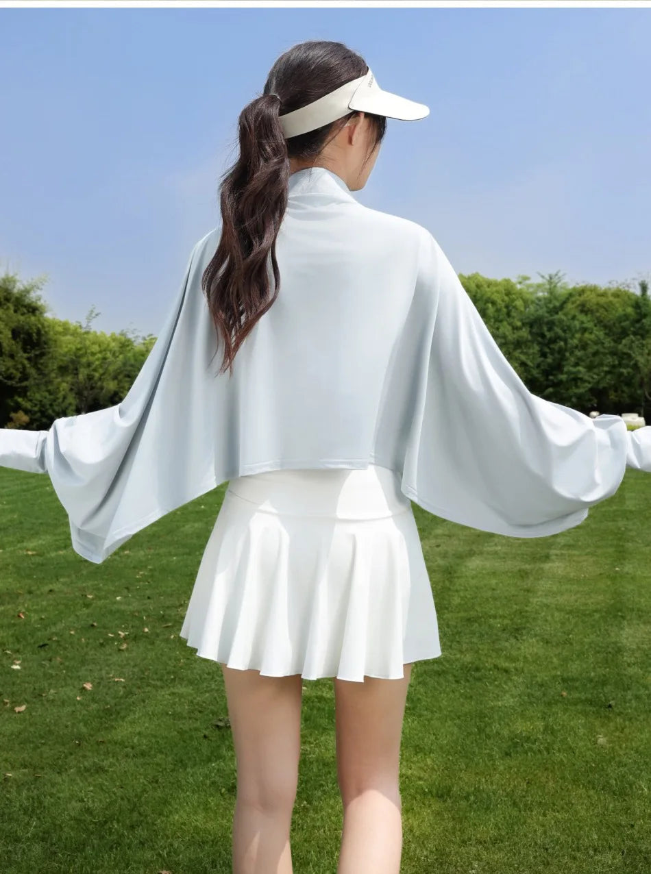 Mantella Avengers da donna anti-UV - Maniche lunghe, grigio chiaro, con logo ricamato