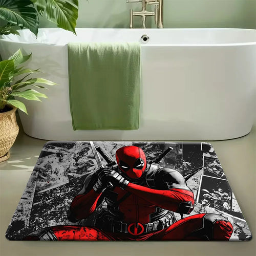 Tappetino da bagno Deadpool - Katana su sfondo fumettistico nero, bianco e rosso