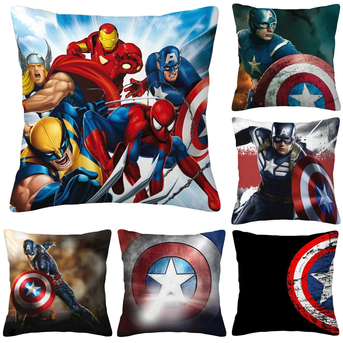 Housse de Coussin Captain America - Fond Drapeau Américain