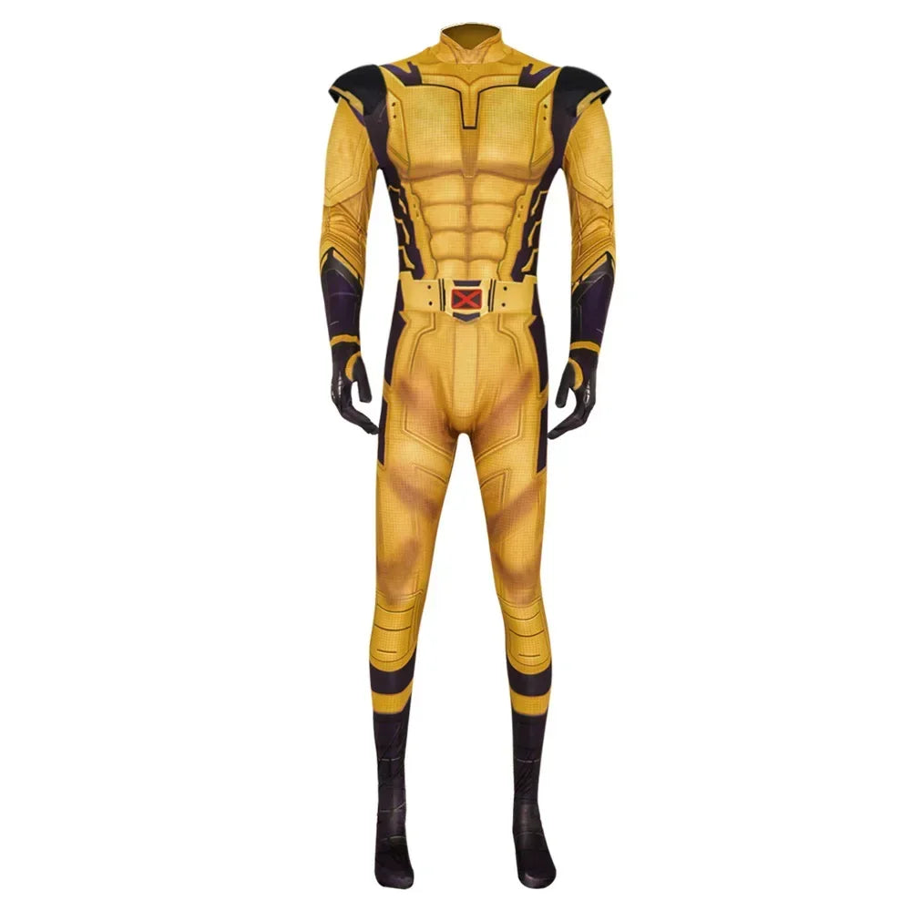 Déguisement Wolverine - Combinaison Jaune et Bleu Marine avec Ceinture X