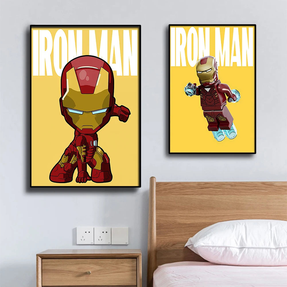 Poster Avengers Iron Man - Style Chibi Fond Jaune