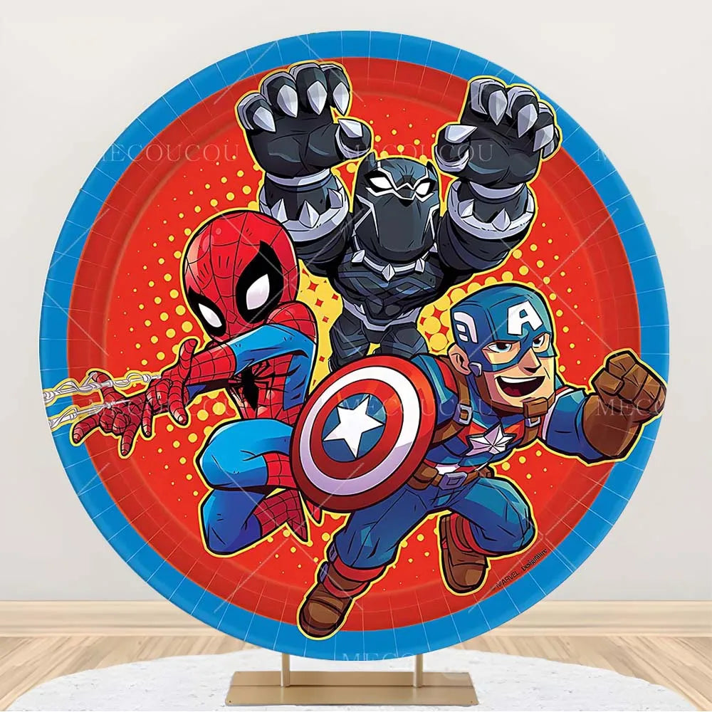 Toile de Fond Ronde Avengers - Décor Anniversaire Groupe Héros