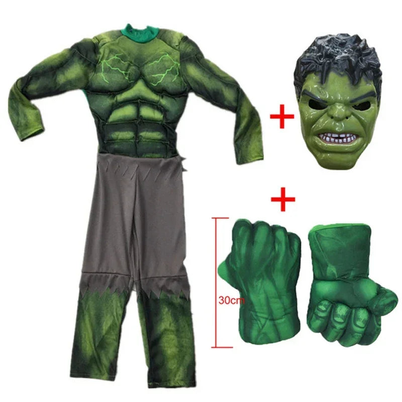 Déguisement Hulk Enfant - Combinaison Musclée Verte avec Masque et Gants