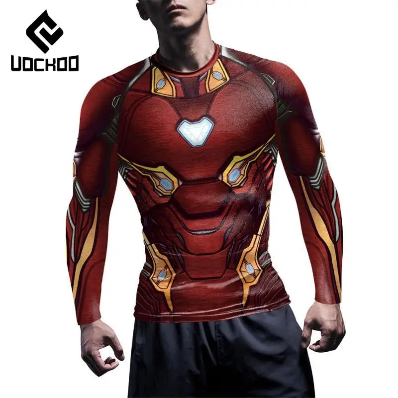 T-Shirt Compression Iron Man - Manches Courtes Armure Rouge